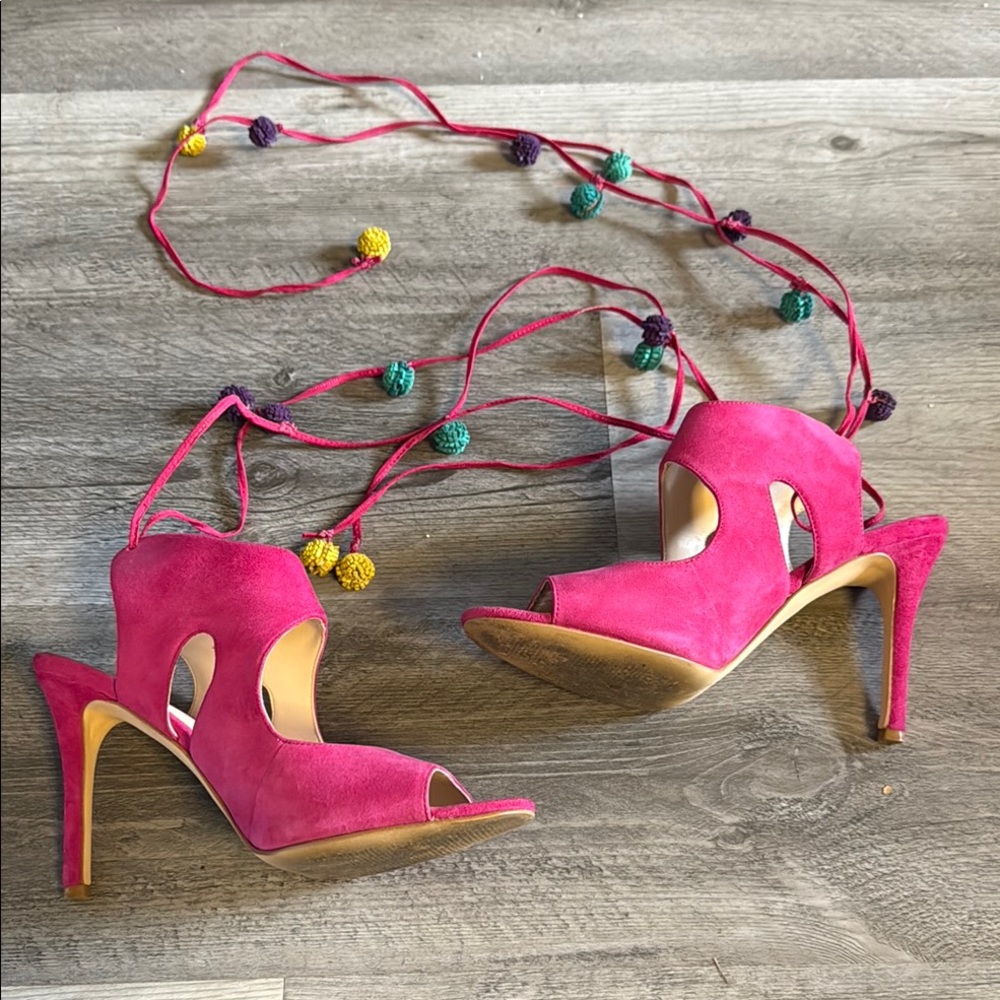 Elegant Pink Lace-Up Heels